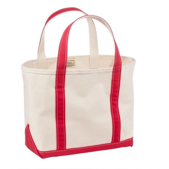 L.L. Bean Handbags - LLBean Boat & Tote Canvas Open Top Tote Bag - Red and Natural